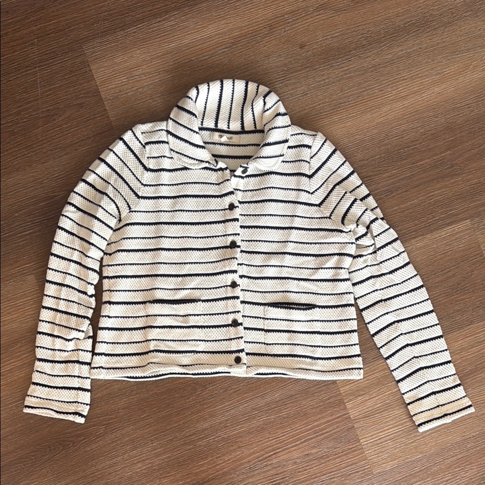 Madewell Cream and Black Striped Collared Cardigan - XXS
